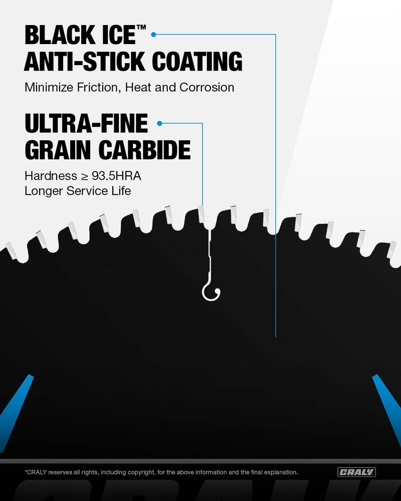 CRALY 12 Inch 100 Teeth Aluminum and Non-Ferrous Metal Cutting Circular Saw Blade, 1 Inch Arbor, Carbide Tipped, Thin Kerf, Black Ice™ Coating, for Medium Aluminum, Plastic, Composite(C12100AL) - Image 3